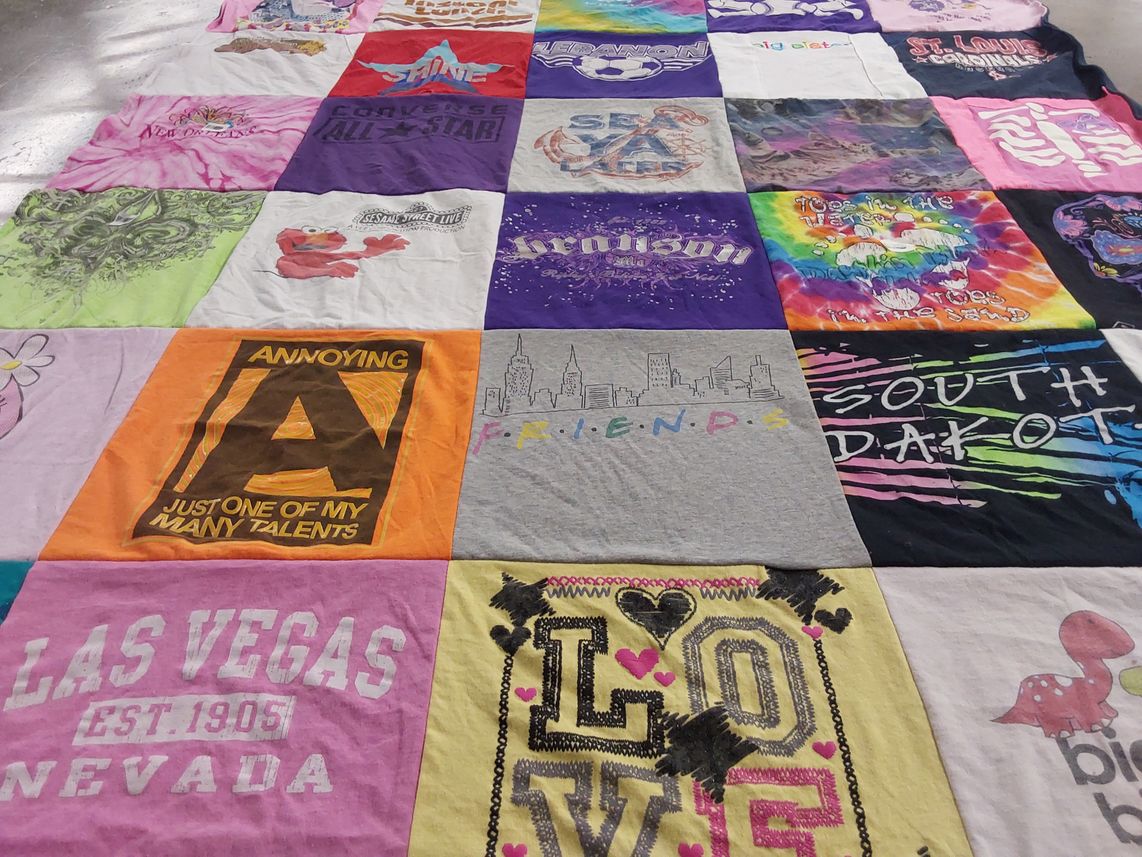 T-shirt quilt with travel, friendship themes by STEPHANIE from MO