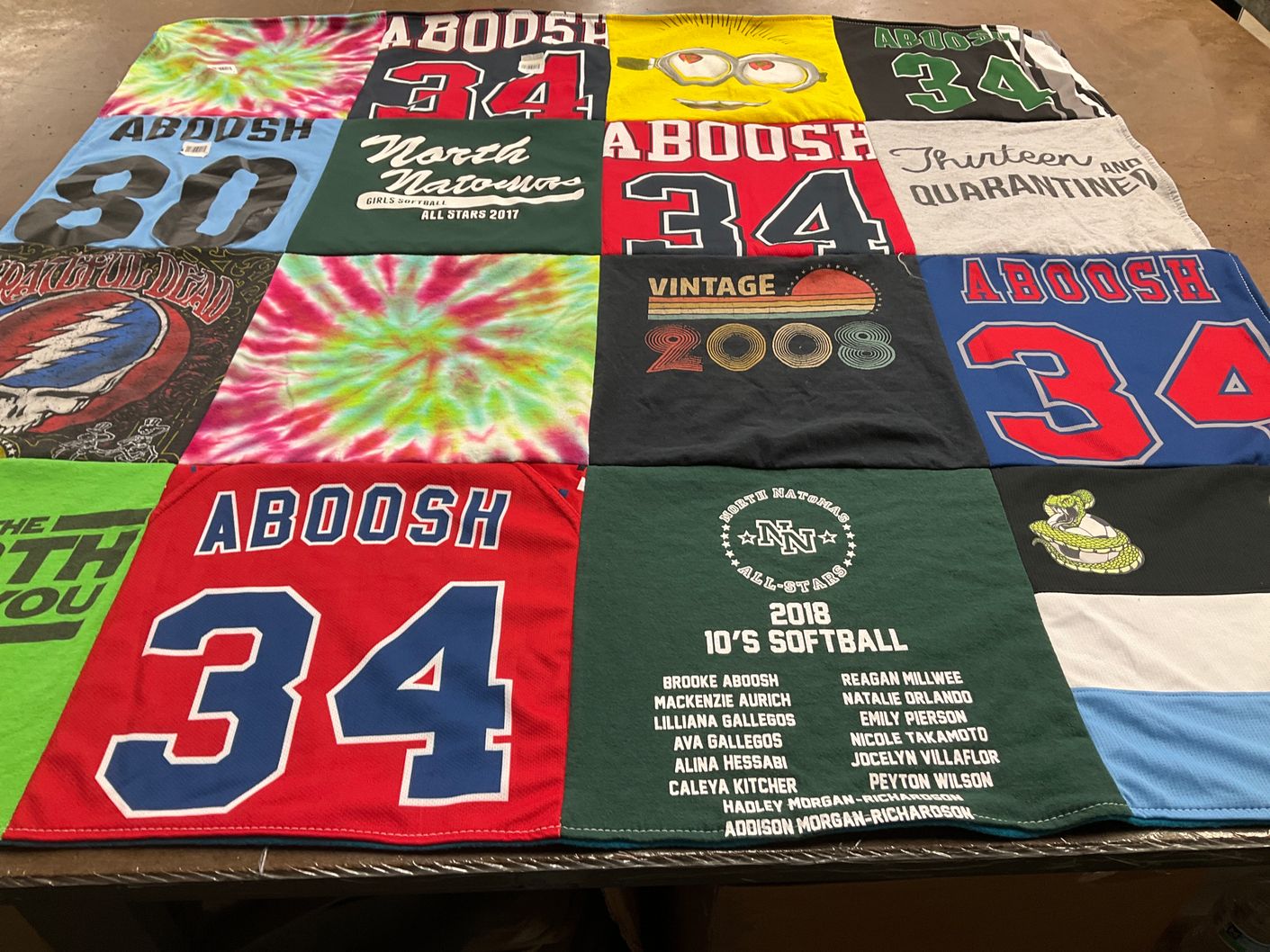 T-shirt quilt with softball, music themes by Kimberly from CA