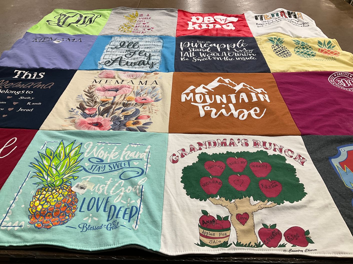 T-shirt quilt with family themes by Shelby from GA
