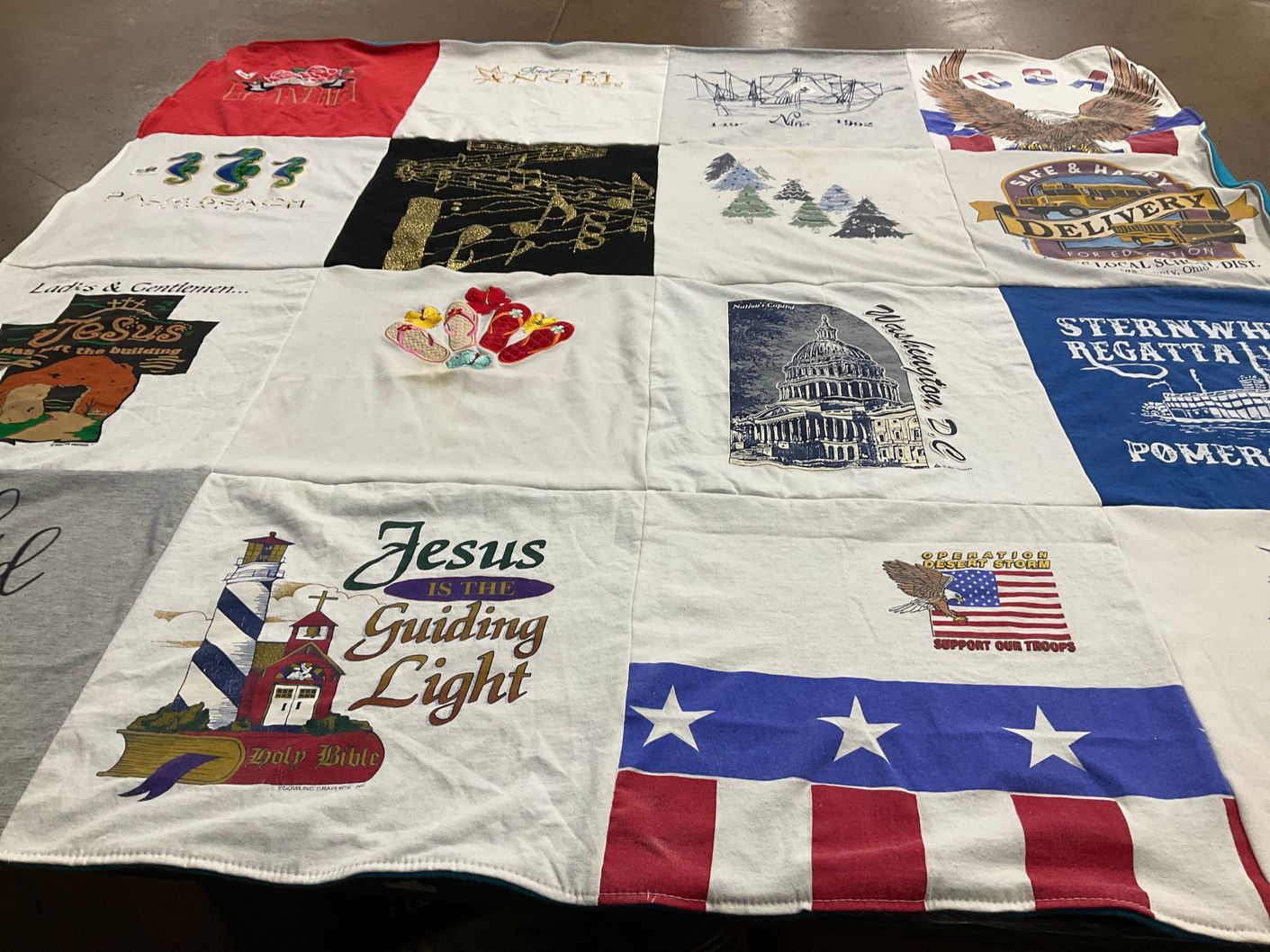 T-shirt quilt with religion, patriotism themes by Angela from OH