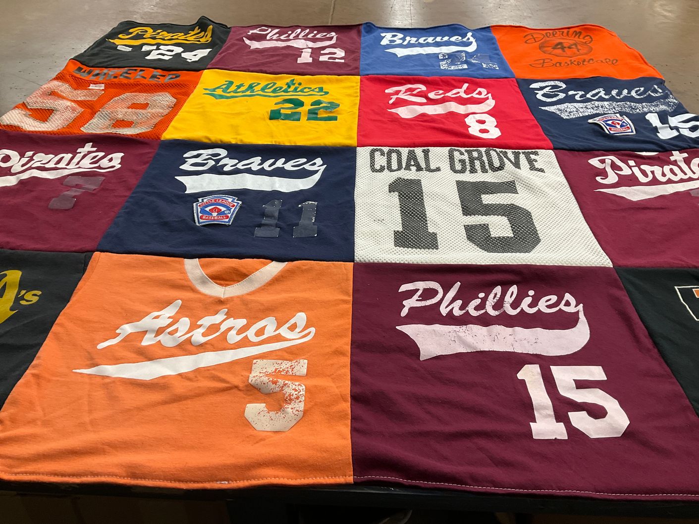T-shirt quilt featuring pittsburgh pirates, philadelphia phillies by Rebecca j from OH