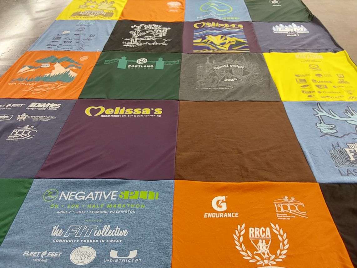 T-shirt quilt with running, marathons themes by Christopher from WA
