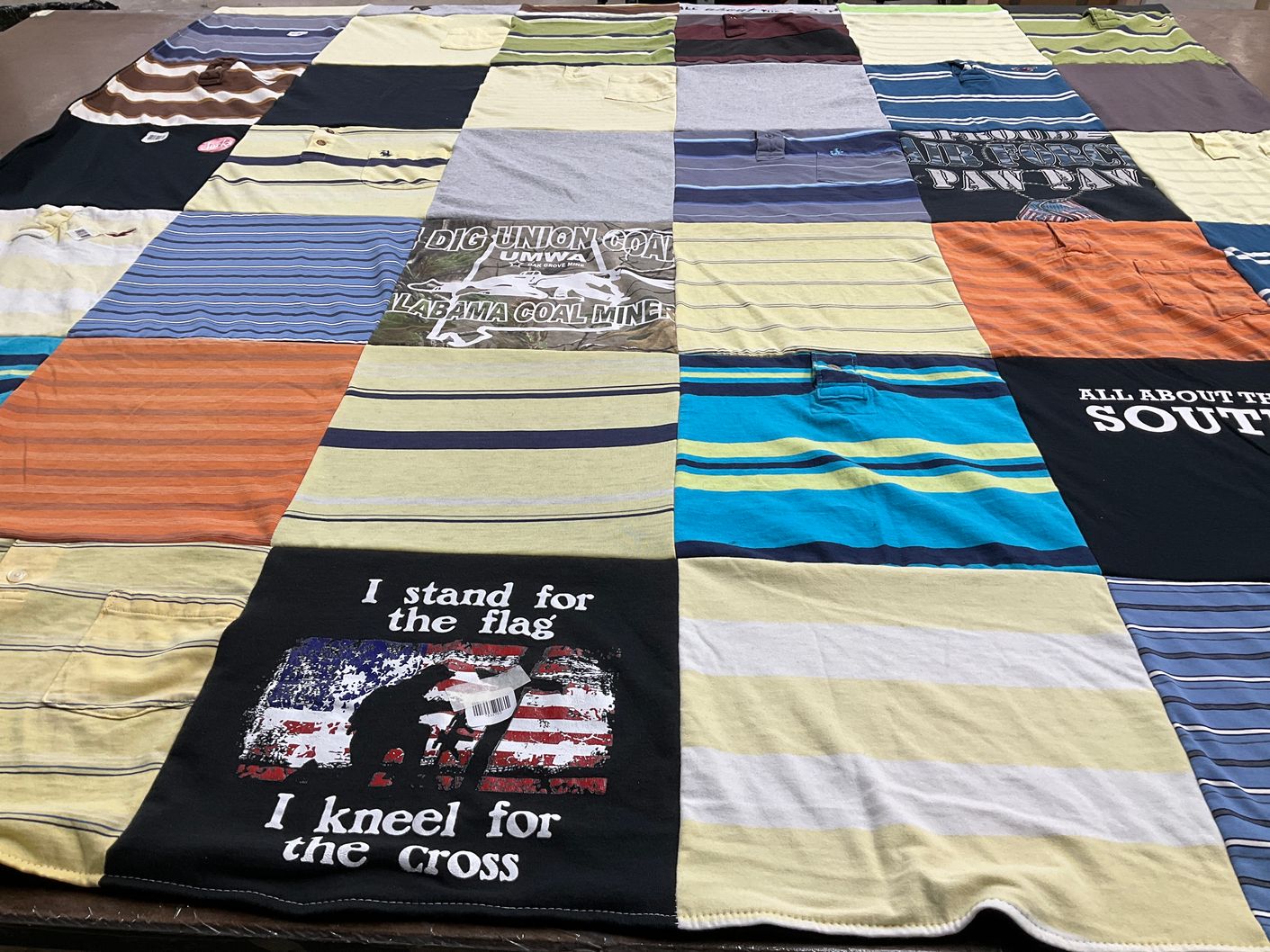 T-shirt quilt with patriotism, southern culture themes by Crystal from NY
