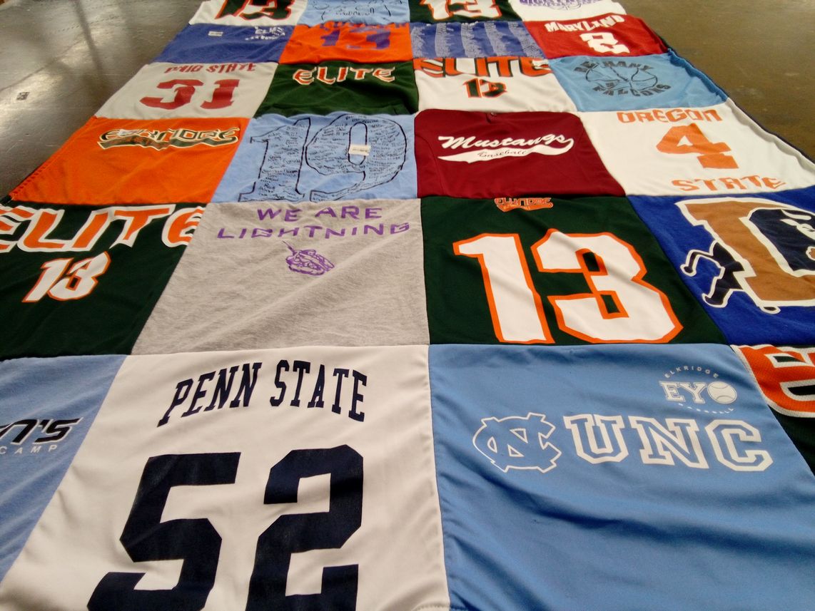 T-shirt quilt from penn state university, university of north carolina by Missi from MD