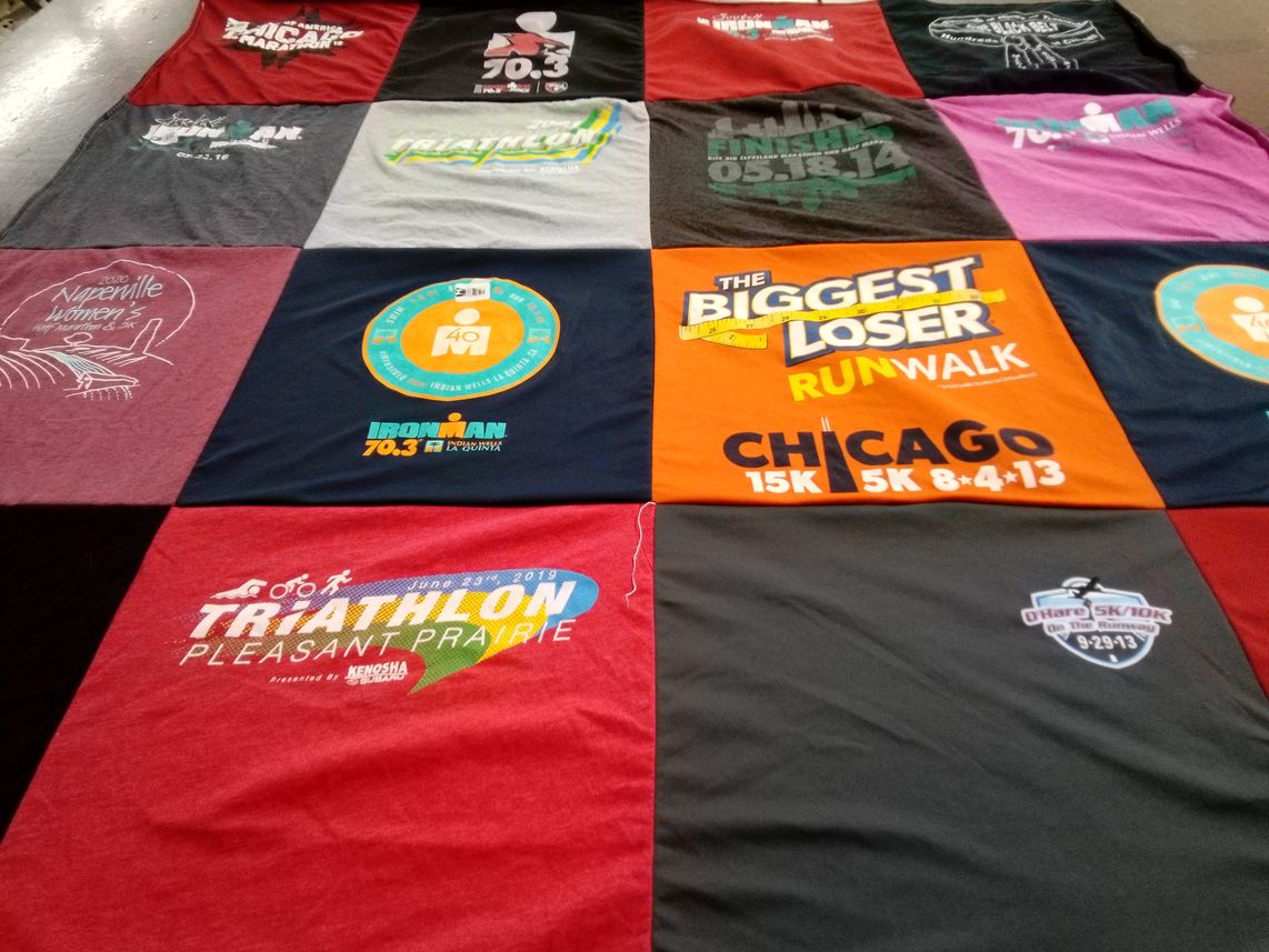 T-shirt quilt with running, triathlons themes by Jacquelyn from FL