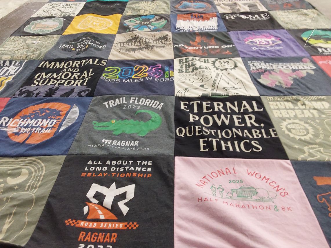 T-shirt quilt with running, fitness themes by Abigail from MD