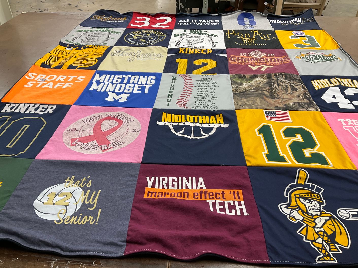 T-shirt quilt featuring midlothian volleyball, midlothian basketball by Cara from VA
