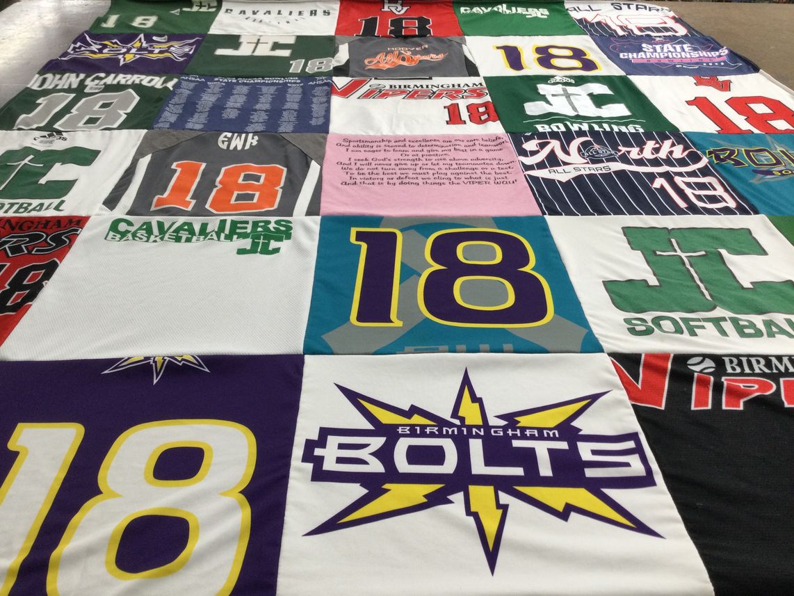 T-shirt quilt featuring birmingham bolts, birmingham vipers by Denise from AL