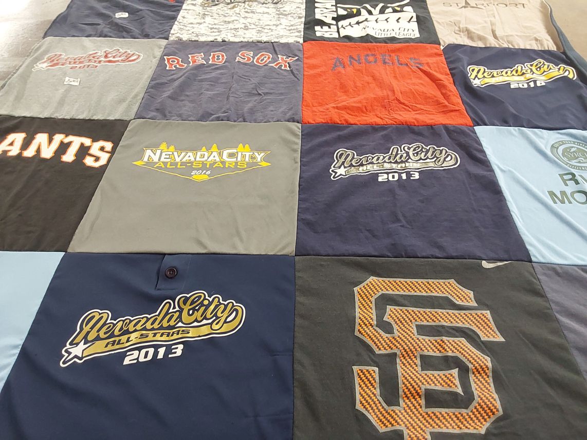 T-shirt quilt featuring san francisco giants, los angeles angels by Lori from CA