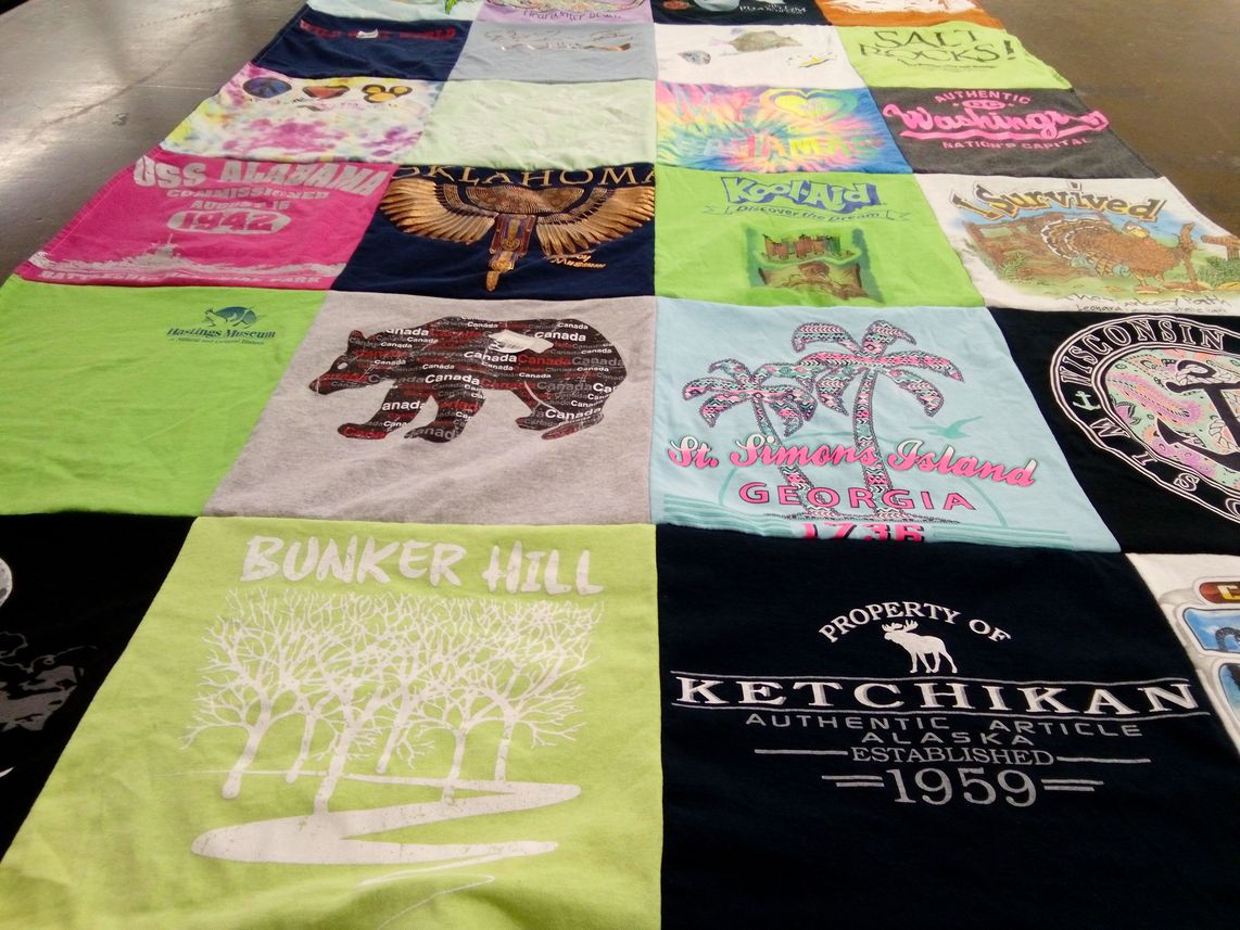 T-shirt quilt with travel, history themes by Wannetta from MO