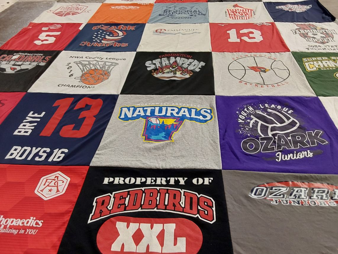 T-shirt quilt featuring farmington redbirds, ozark juniors by Rebecca from AR