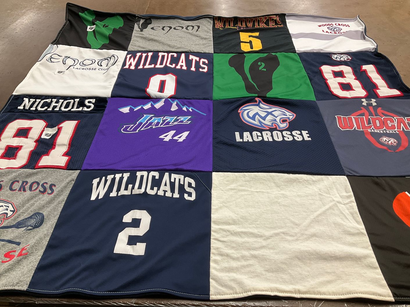 T-shirt quilt featuring wildcats, venom by Jodi from UT