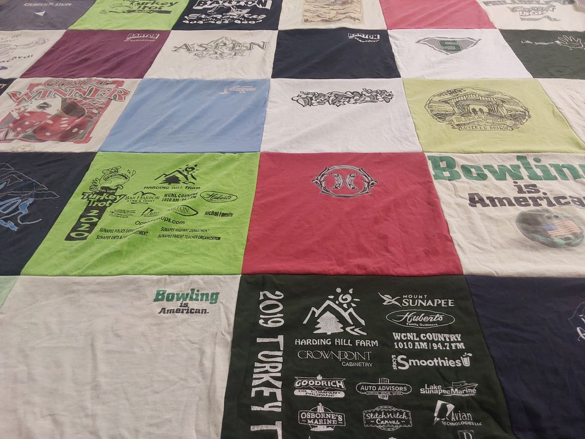 T-shirt quilt with bowling, running themes by Ruth from NH