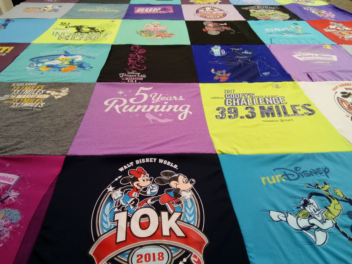 T-shirt quilt with running, marathons themes by Samantha from FL