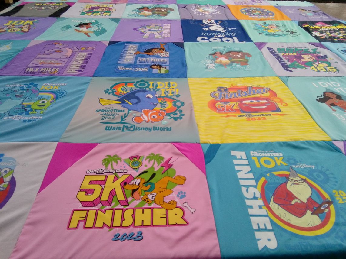 T-shirt quilt with running, disney themes by Samantha from FL