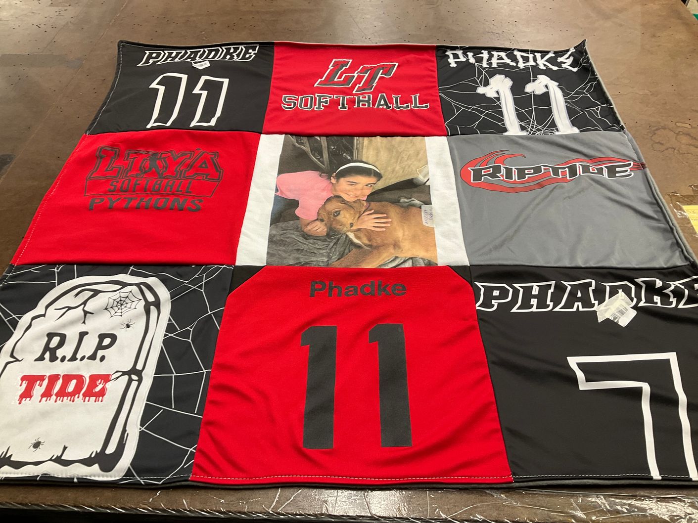 T-shirt quilt featuring liya softball pythons by Charu from TX