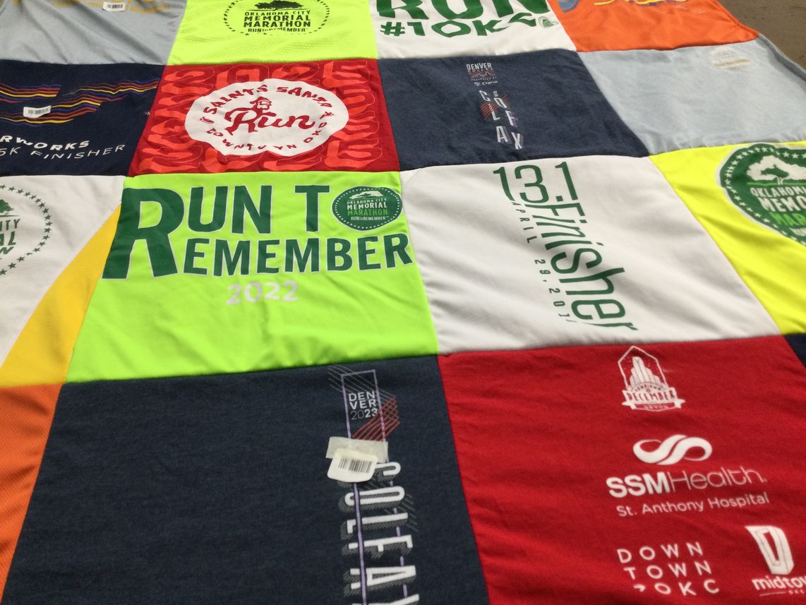 T-shirt quilt with running, marathons themes by Chelsea from OK