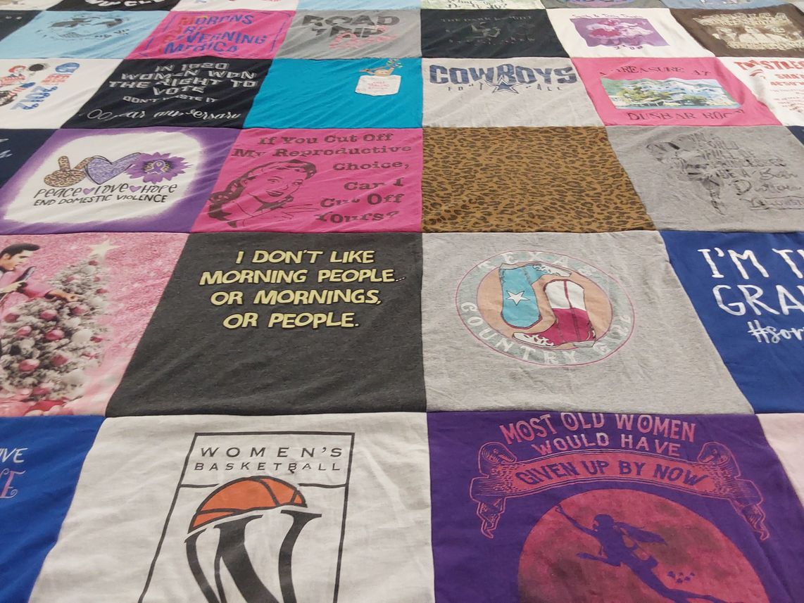 T-shirt quilt with basketball, country music themes by Dolly from CA