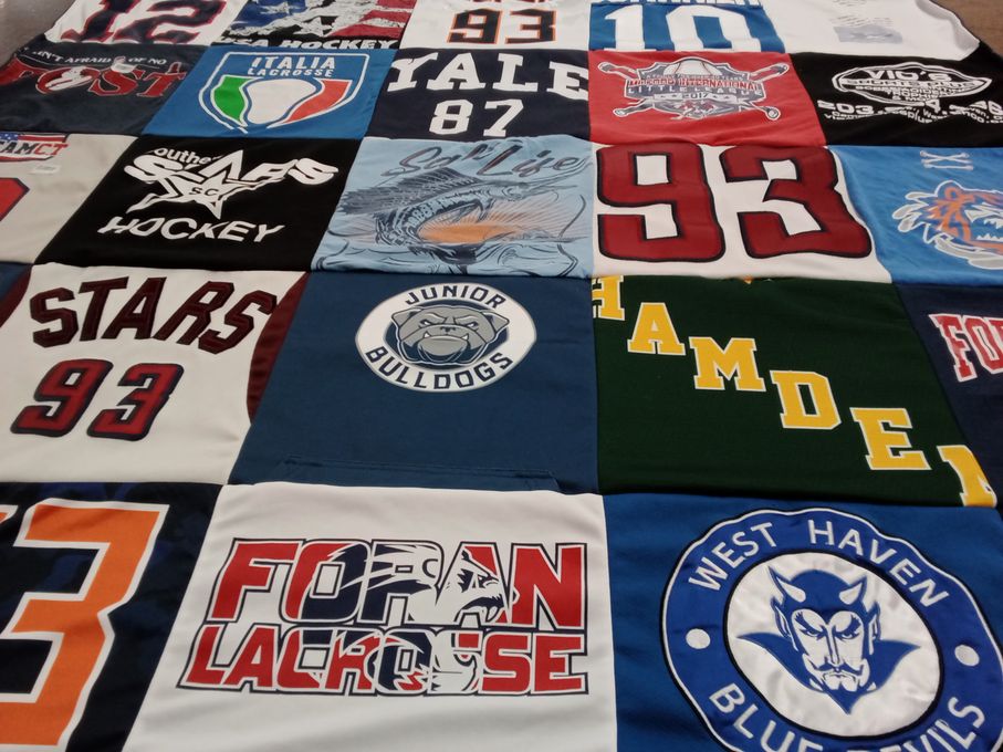 T-shirt quilt featuring junior bulldogs, west haven blue devils by Krista from CT