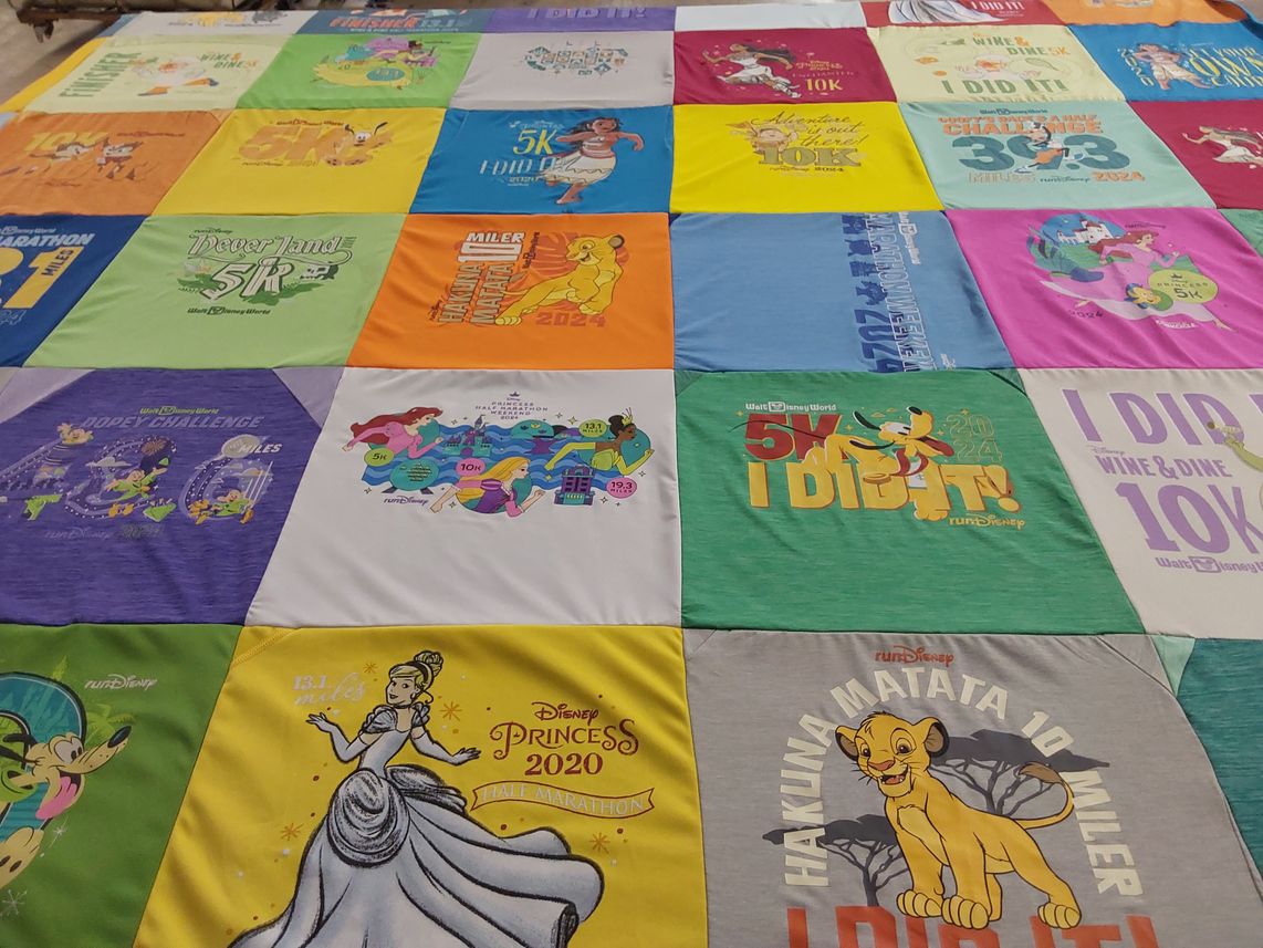 T-shirt quilt with running, disney themes by Samantha from FL