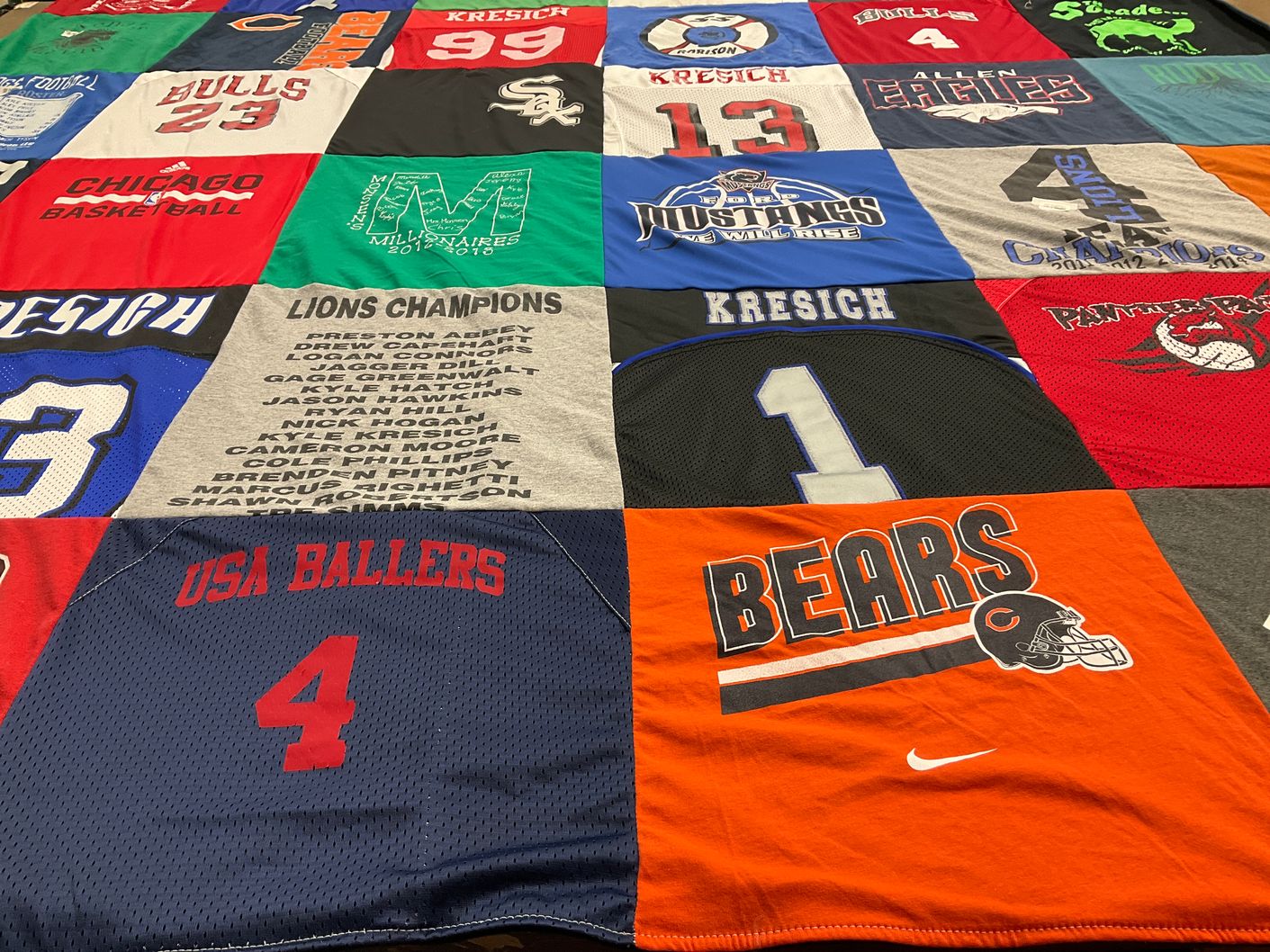 T-shirt quilt featuring chicago bulls, chicago bears by Judy from TX