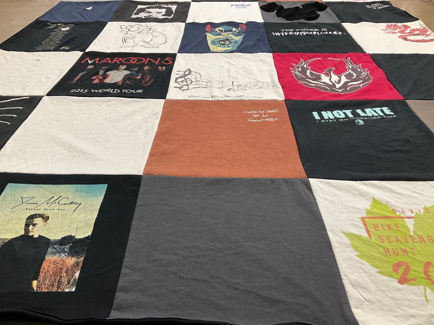 T-shirt quilt with music, events themes by Amy from CA