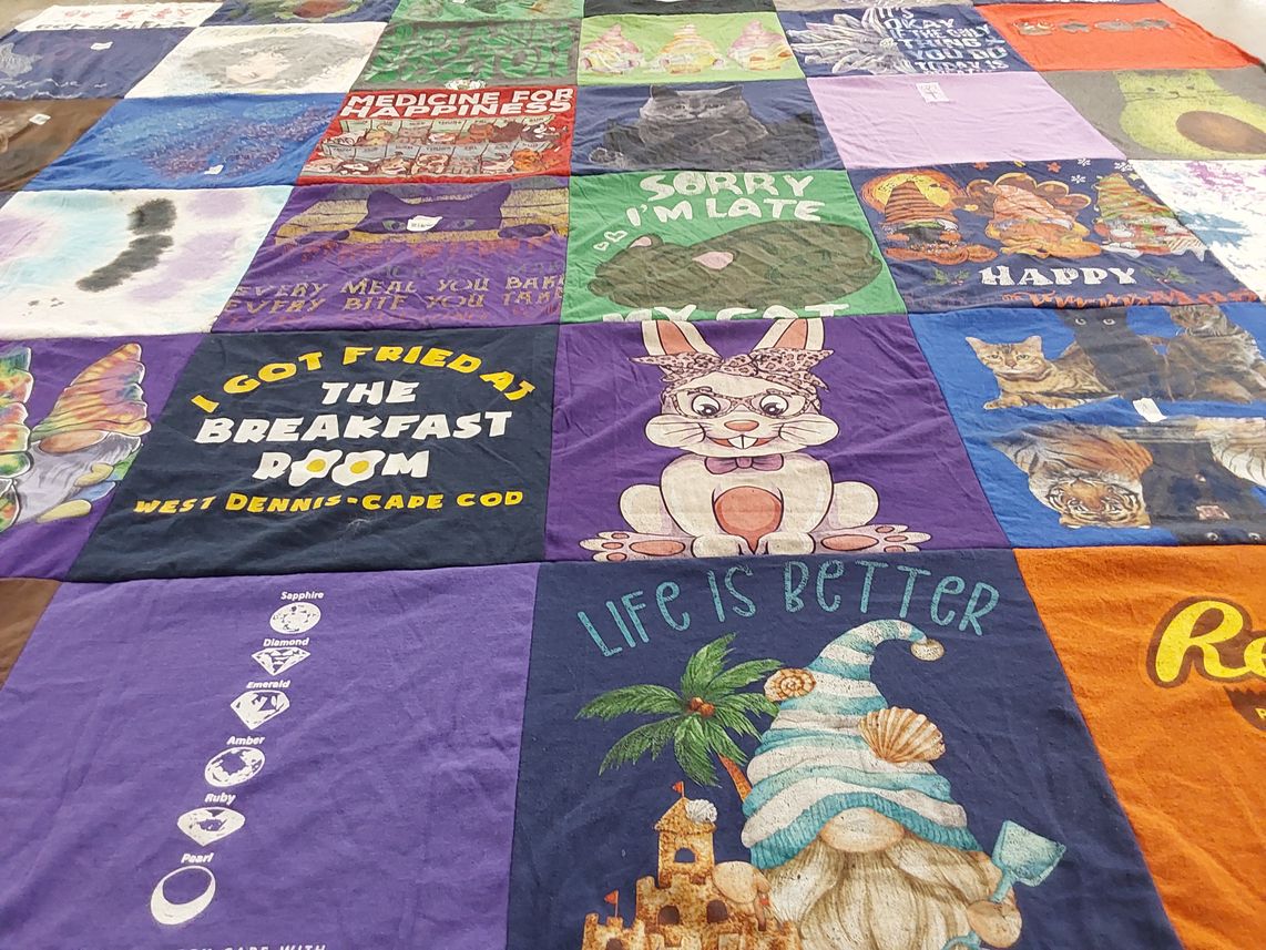 T-shirt quilt with nature, cats themes by Leslie from MA