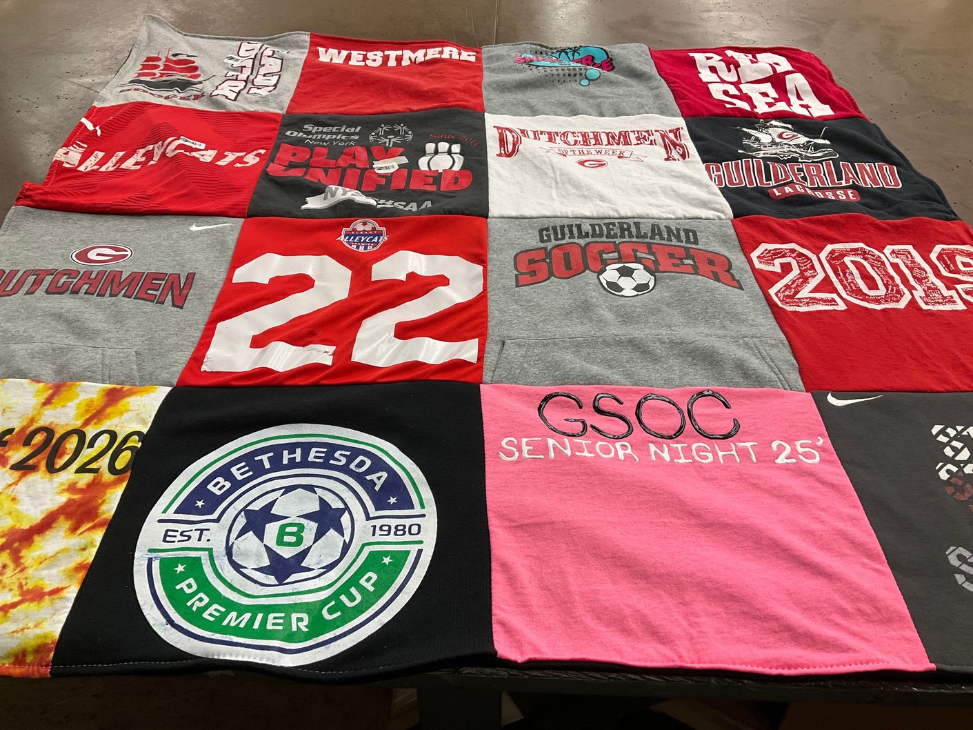 T-shirt quilt featuring guilderland high school soccer, guilderland high school dutchmen by Casey from NY