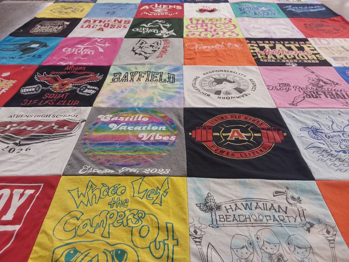 T-shirt quilt featuring athens red hawks by AnaMaria from MI