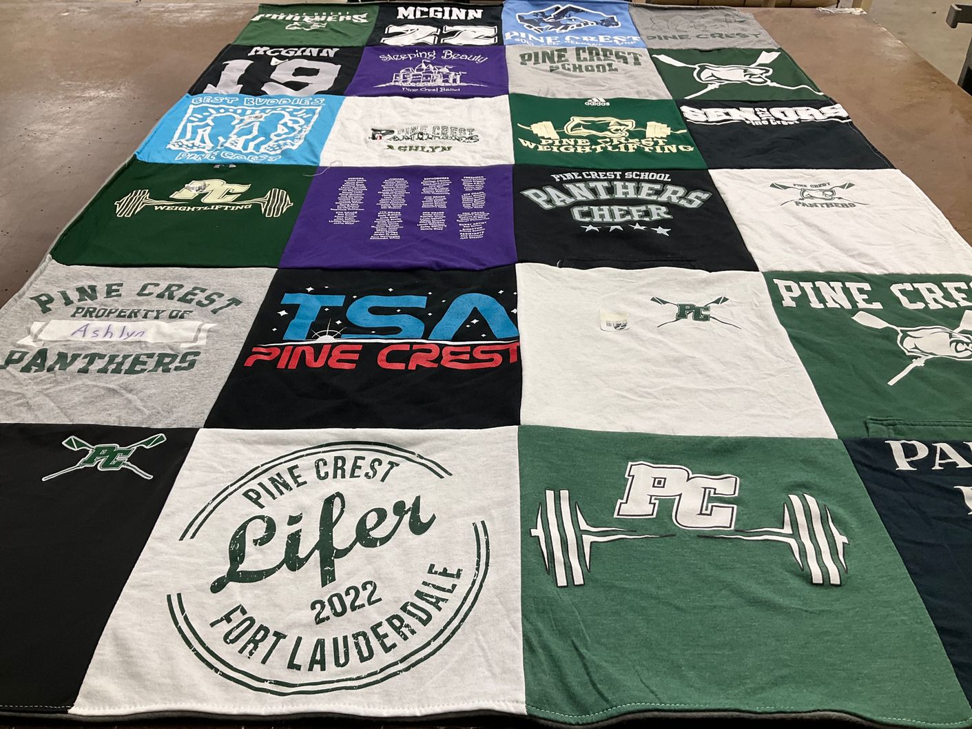 T-shirt quilt featuring pine crest panthers by Tara from FL