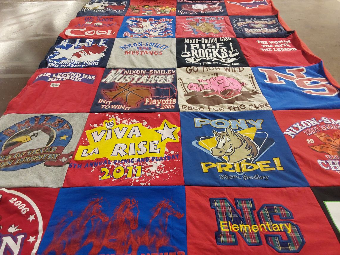 T-shirt quilt featuring nixon-smiley mustangs by Lynda from TX