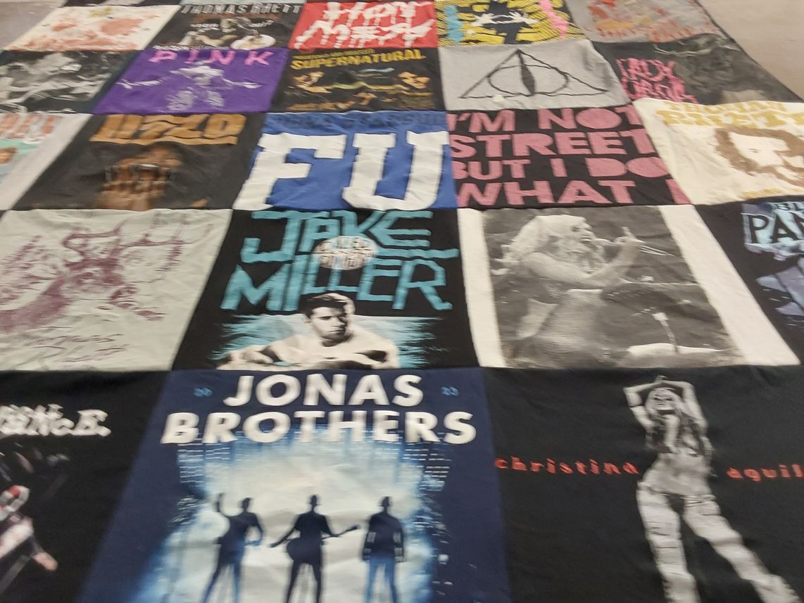 T-shirt quilt with music, pop culture themes by Steven from NY