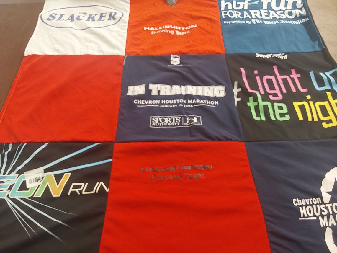 T-shirt quilt with running, marathons themes by Roni from TX