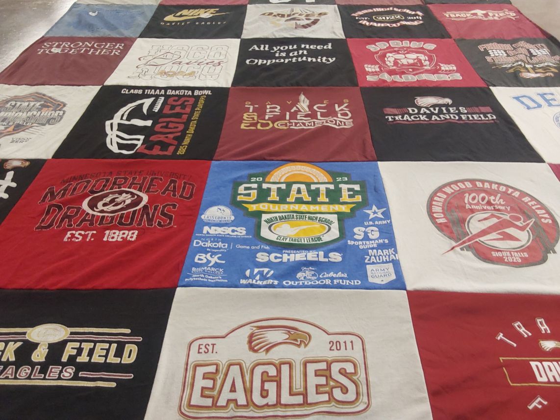 T-shirt quilt featuring moorhead high school eagles, davies high school eagles by Teresa from ND
