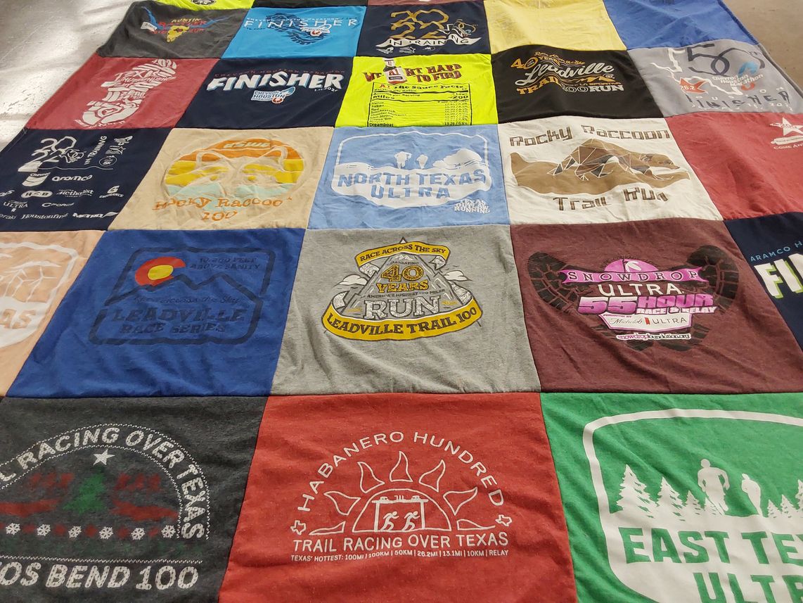 T-shirt quilt with running, trail running themes by Malgorzata from TX