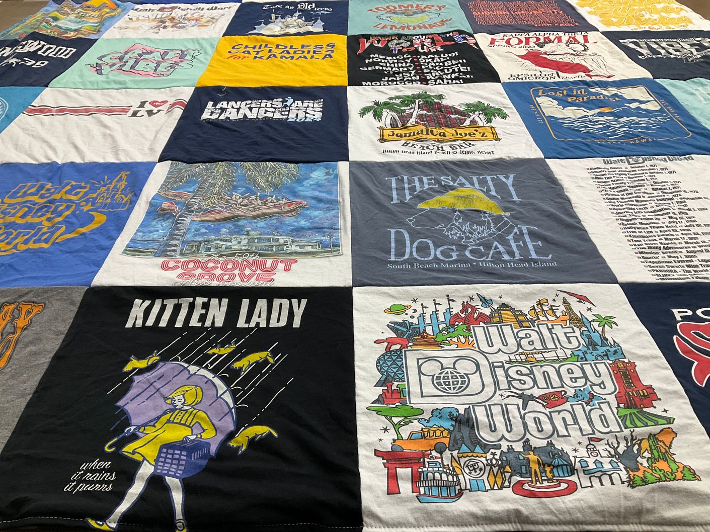 T-shirt quilt with travel, pets themes by Megan from VA