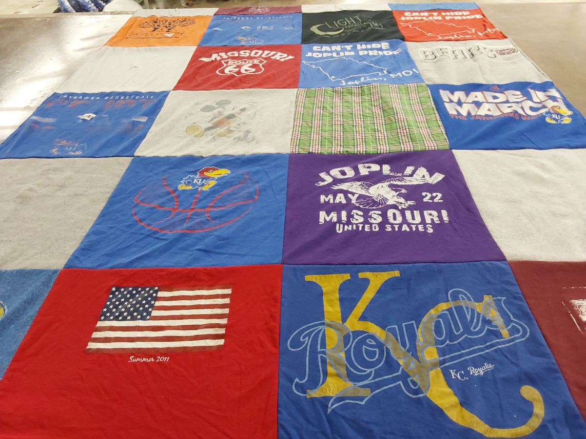 T-shirt quilt featuring university of kansas basketball, kc royals by JAMIE from MO