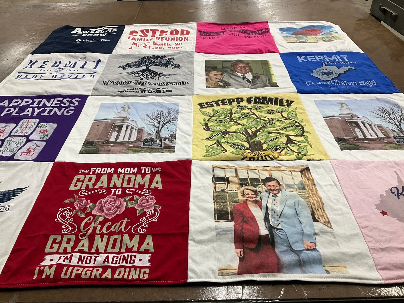 T-shirt quilt with family gatherings, reunions themes by Emma from IL