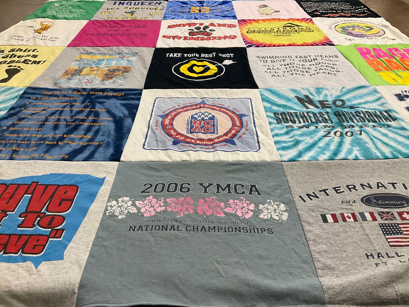 T-shirt quilt with swimming, diving themes by Debbie from SC