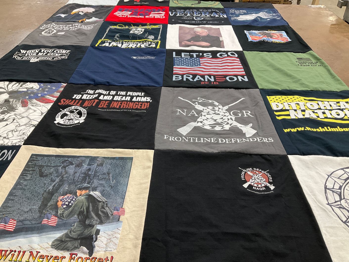 T-shirt quilt with politics, patriotism themes by Karen from FL