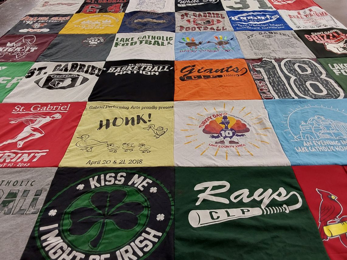T-shirt quilt featuring lake catholic football, saint gabriel basketball by Jeniffer from OH