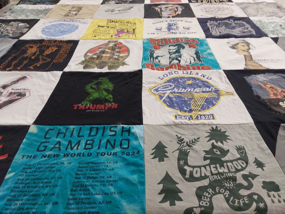 T-shirt quilt with music, craft beer themes by Savannah from NJ