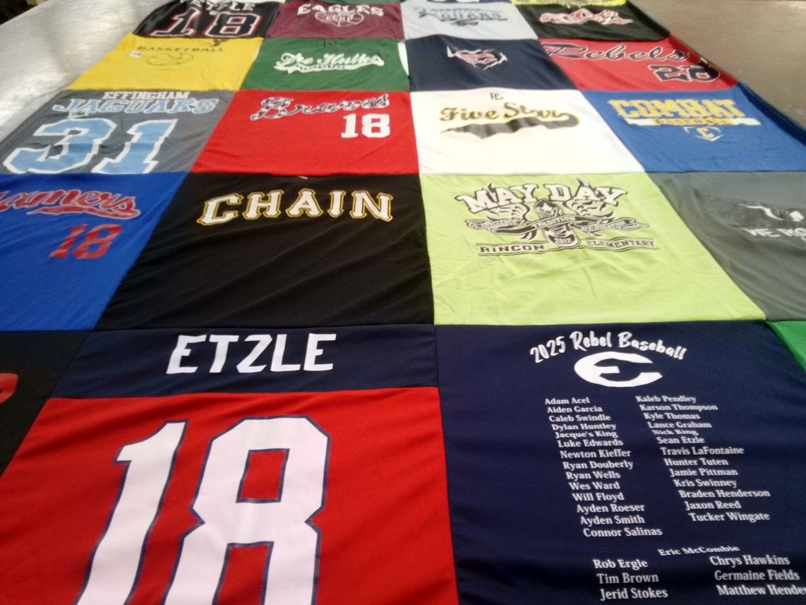 T-shirt quilt featuring rebels, braves by Maria from GA