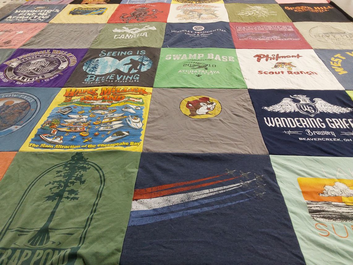 T-shirt quilt with outdoors, camping themes by Charles from MD