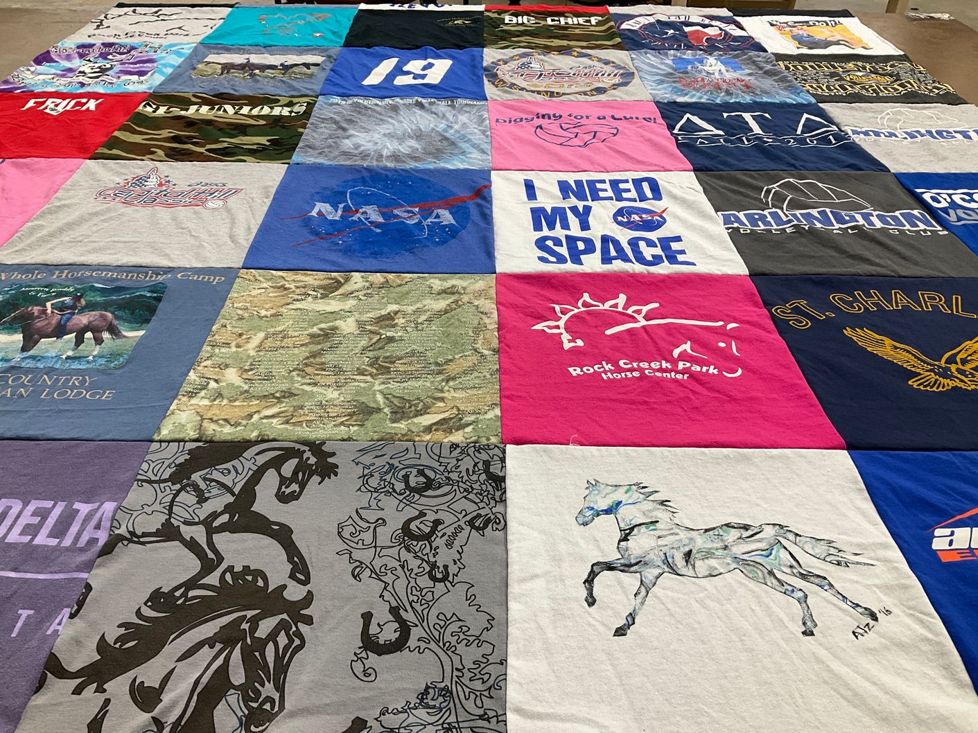 T-shirt quilt with horses, space themes by Colleen from FL