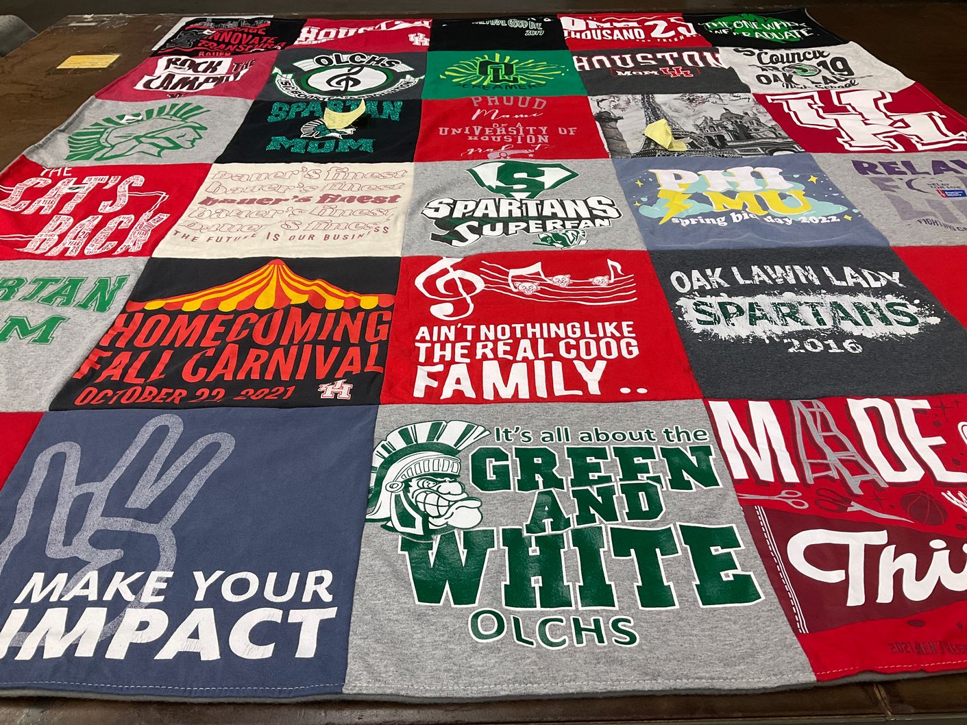 T-shirt quilt featuring oak lawn spartans by Mariluz from IL