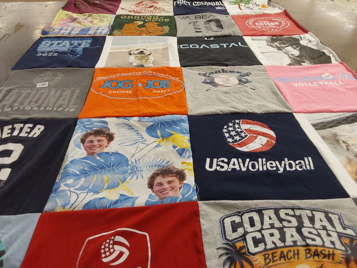 T-shirt quilt with volleyball, sports themes by Meredith from VA
