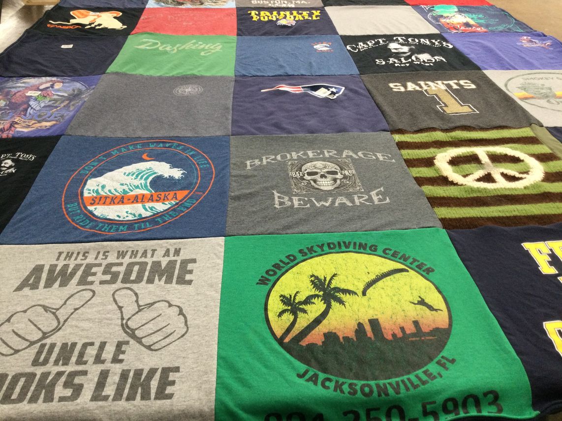T-shirt quilt with skydiving, beach themes by Brendan from FL