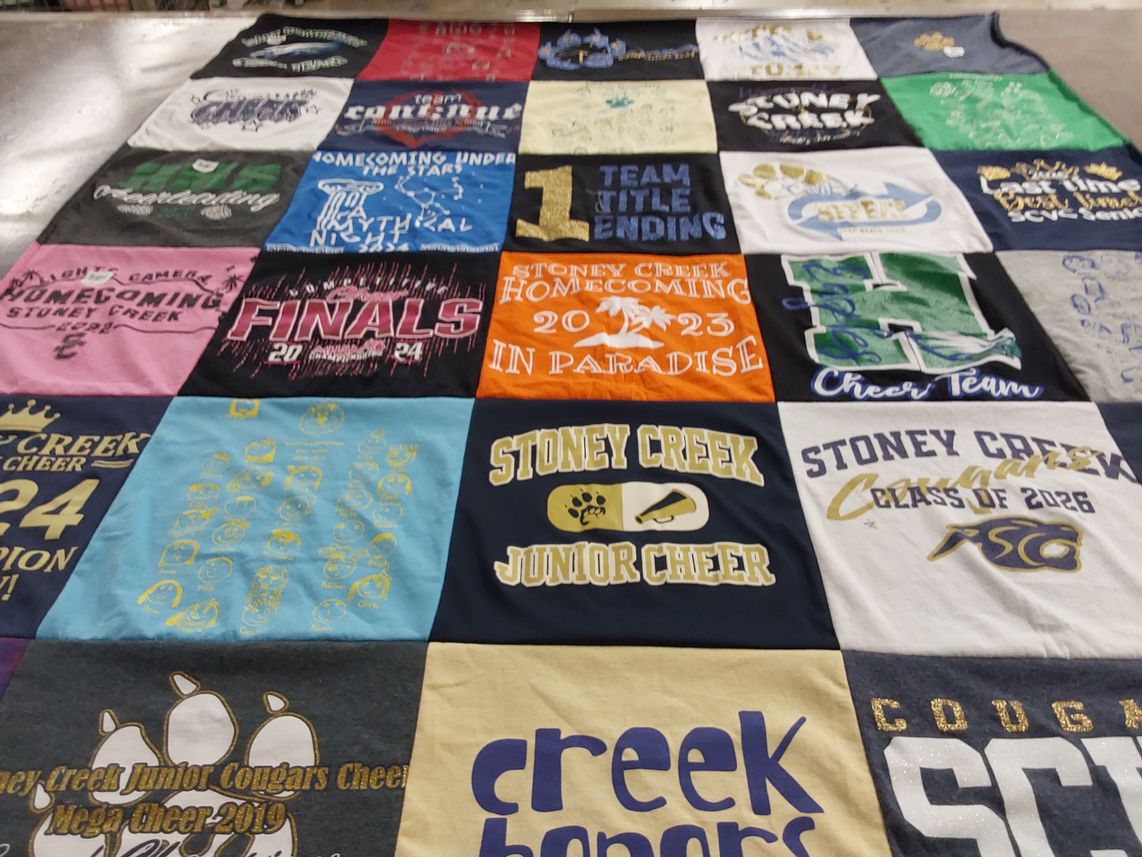 T-shirt quilt featuring stoney creek junior cheer by Carrie from MI