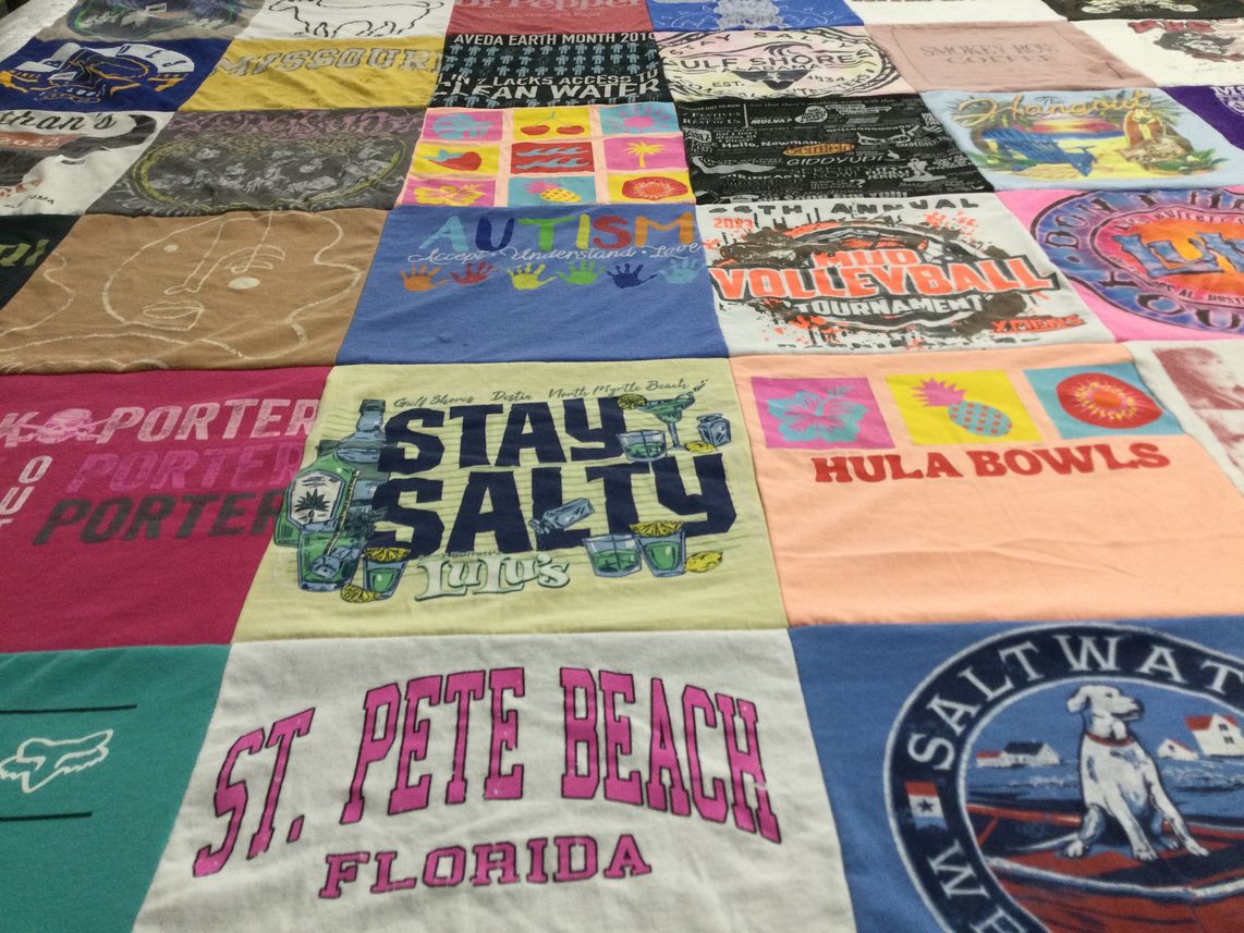 T-shirt quilt with volleyball, beach themes by Dorian from MO